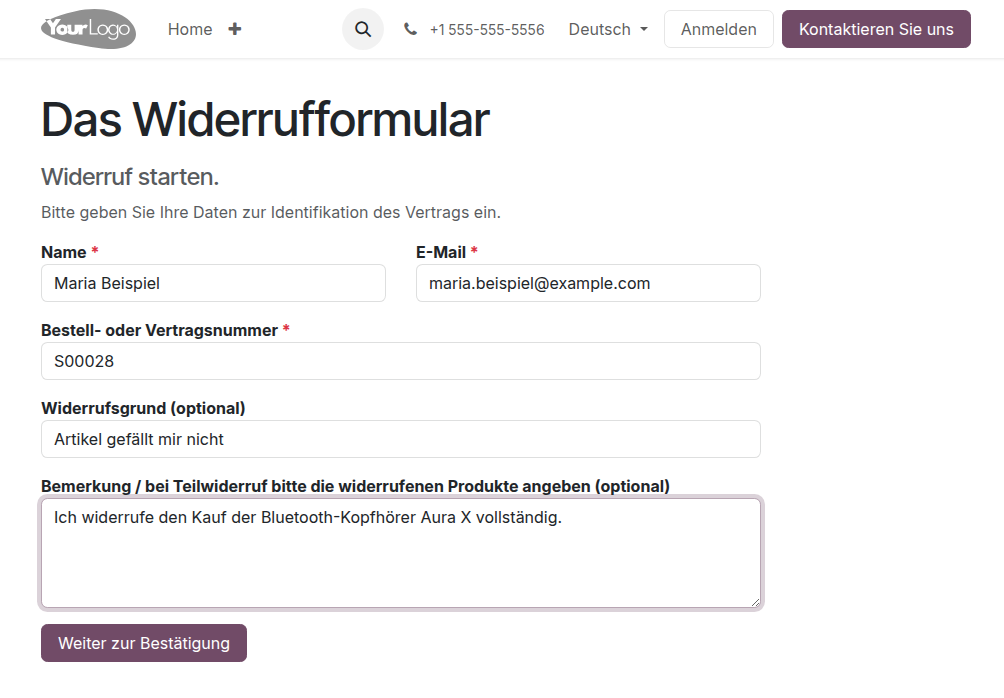 Online Widerrufsformular für Ihre B2C Kunden